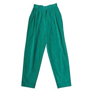 80s vintage highwaisted corduroy pants bright green pleated tapered relaxed.